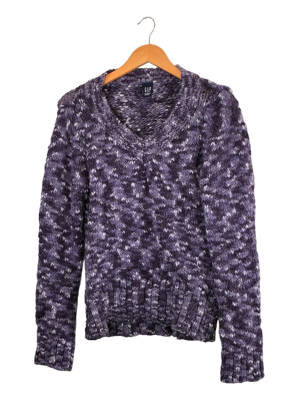 Gap | Y2K 2000’s purple marled wool blend v-neck cozy sweater size large